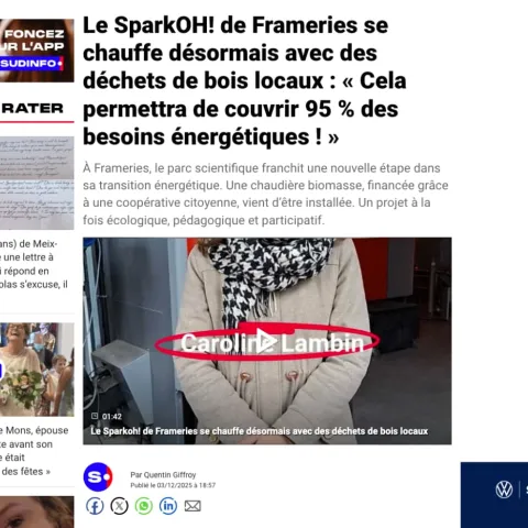 SudInfo - Le SparkOH! de Frameries se chauffe désormais avec des déchets de bois locaux : « Cela permettra de couvrir 95 % des besoins énergétiques ! »