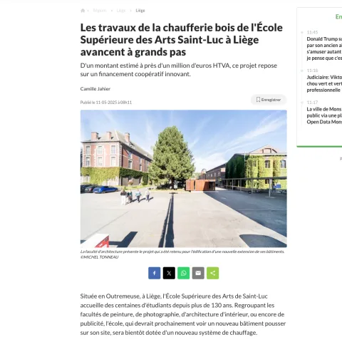 L'Avenir - Les travaux de la chaufferie bois de l'École Supérieure des Arts Saint-Luc à Liège avancent à grands pas